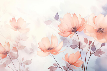 watercolor background with flowers, space for text, invitation, template