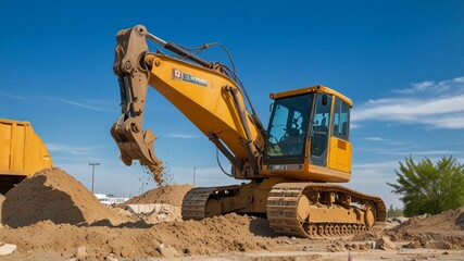 Yellow Excavator in Construction Site