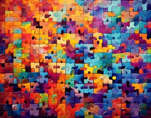 Colorful autism awareness puzzle background, generative AI 