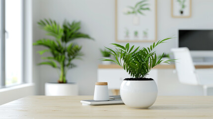 Potted plant at modern office with natural light for comfortable work
