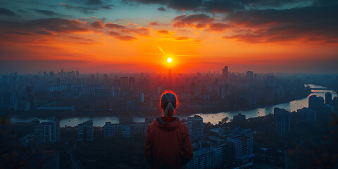 Obraz premium Golden Hour Cityscape from Above: Urban Majesty Unfolds