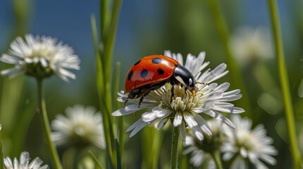 Fototapeta premium Ladybug on Daisy Blossom