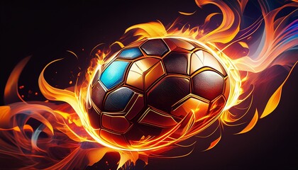 Fiery Football on Black Background 