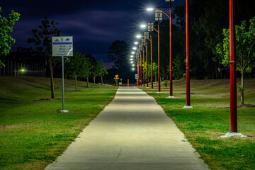 Toogoolawah, Queensland, Australia - Brisbane Valley Rail Trail illuminated at night