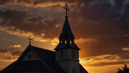 Obraz premium Church at Sunset Silhouette
