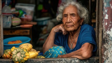 Elderly woman working a low-wage job, illustrating the challenges faced by seniors in an unequal society