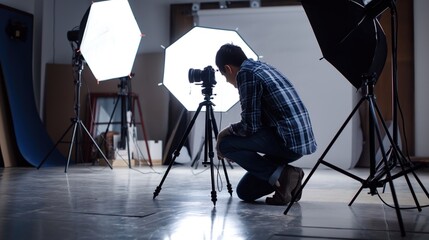 photographer setting up equipment for a photo shoot, showcasing the preparation and creativity behind professional photography