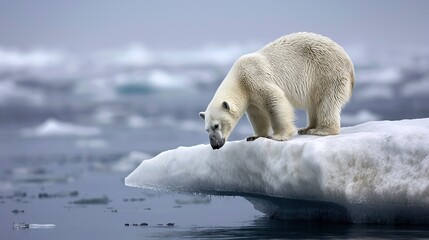 Polar bear on a shrinking ice floe, representing the threat to Arctic wildlife from climate change and melting ice