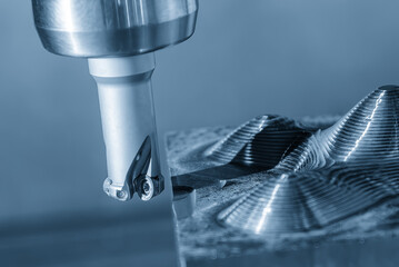 Close up scene the indexable tool rough cutting the mold parts in the blue scene.