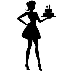 A woman with cake vector art illustration