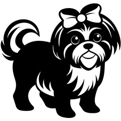 Black and white puppy vector art illustration
