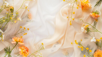 A white background with a floral pattern and a yellow flower