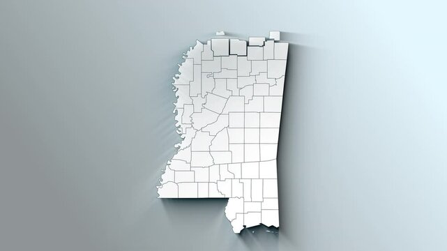 Modern White Map of Mississippi with Counties