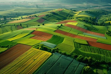 Fototapeta premium Aerial view of agricultural farming colorful rural landscape. 