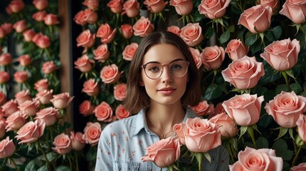 Fototapeta premium Woman Among Beautiful Roses