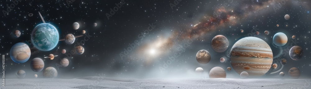 Sticker a space scene with planets and a comet