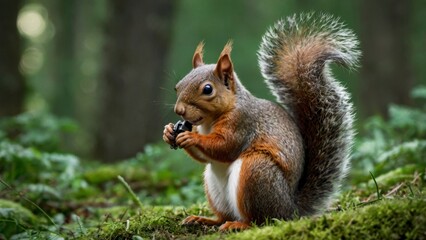Fototapeta premium Squirrel Eating in Forest