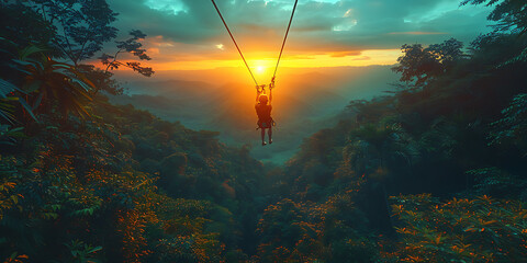Golden Hour Ziplining Adventure - Minimalist Landscape