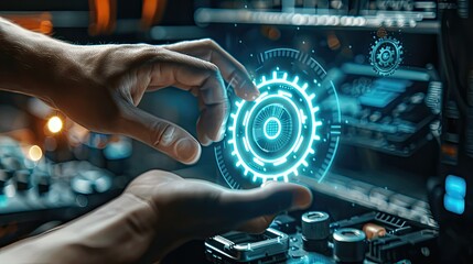 Technician's hand with smart service icon, symbol of technical repair