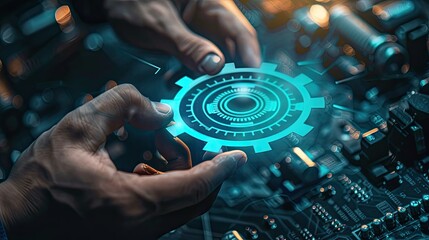 Technician's hand with smart service icon, symbolizing repair and maintenance