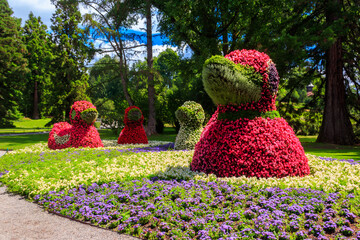 Ducks made of flowers on the island of flowers Mainau on Lake Constance, Germany