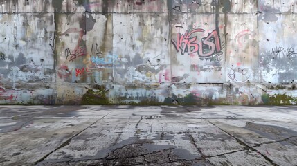 Empty concrete floor, graffiti wall