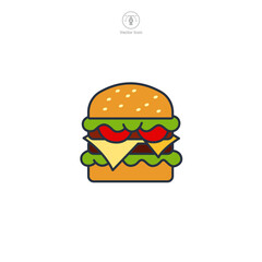 hamburger with lettuce, cheese, and tomato Icon symbol vector illustration isolated on white background