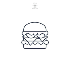 hamburger with lettuce, cheese, and tomato Icon symbol vector illustration isolated on white background