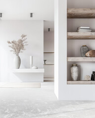 Empty room interiors in a minimalist property with neutral colors and plain lighting. Residential Real Estate composition with minimal furniture.