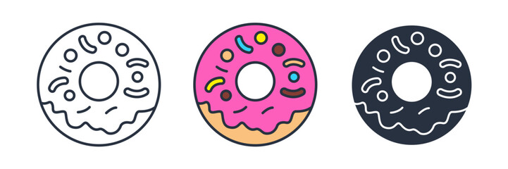 Fototapeta premium donut with icing and sprinkles Icon symbol vector illustration isolated on white background