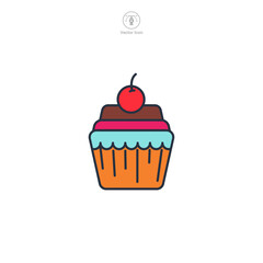 cupcake with frosting and a cherry on top Icon symbol vector illustration isolated on white background