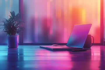 Future of Virtual Meetings: Advanced Video Conferencing Software Development for Laptops in Triadic Color Scheme, Techy Side View