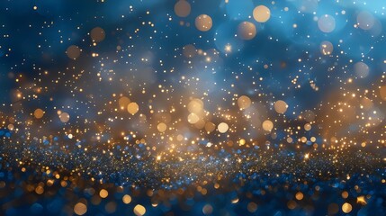 Abstract bokeh background. Blue and gold sparkle background.