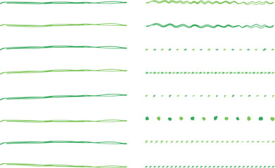 ライン素材のあしらい　緑　黄緑　手書きのシンプルでかわいい罫線. simple hand draw borders