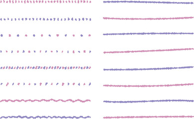ライン素材のあしらい　紫　ピンク　手書きのシンプルでかわいい罫線. simple hand draw borders