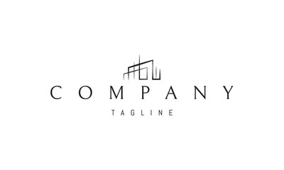 Vector logo with an abstract image of a modern mansion in a linear style.