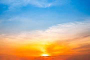 Beautiful , luxury soft gradient orange gold clouds and sunlight on the blue sky perfect for the background, take in everning,Twilight, Large size, high definition landscape photo