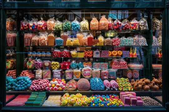 A Colorful Display of Candy in a Shop Window