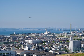 Scenery of Seto-ohashi Bridge and Marugame City