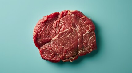 Raw beef top view isolated on a blue background