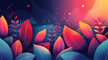 Abstract Colorful Leaves in Gradient Light..