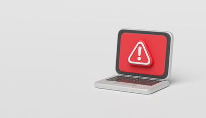 Cyber criminal Hacker attack stealing phishing personal user data notification security warning alert detected sign caution error attention exclamation mark virus malware scam anonymous. 3d rendering.