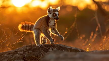 Lemur in Golden Sunset