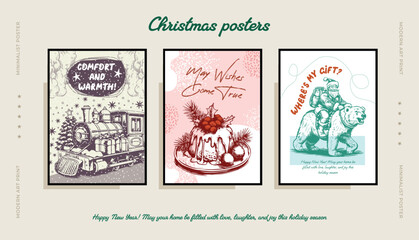 A large set of holiday cards for the winter season. Christmas templates with universal decorative frames with floral ornaments, Christmas trees, reindeer, birds and holiday greetings. Vector backgroun