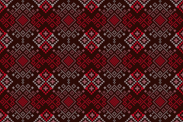 Obraz premium Ethnic pattern seamless art vector Fabric Morocco, geometric, Pixel pattern art wallpaper Background, Design for fabric, curtain, carpet ,geometry seamless pattern art illustration