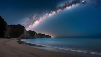 Milkway Galaxy over a cliff and beach nighttime