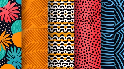 Abstract Geometric Patterns: A versatile set of abstract patterns with geometric shapes and vibrant colors, suitable for modern art, digital s, and contemporary design trends. Clean and Clear Color,