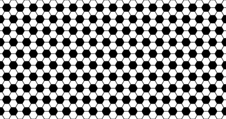 Seamless grid of soccer ball pattern. Black and white hexagonal background. Vector illustration