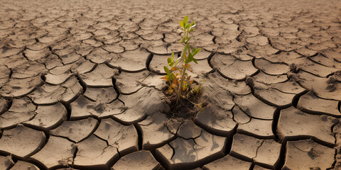 Cracked Earth with Plant   Environmental 
Resilient Plant in Dry Soil   Digital Art