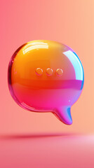 Glass message chat 3D icon, pink and orange colors